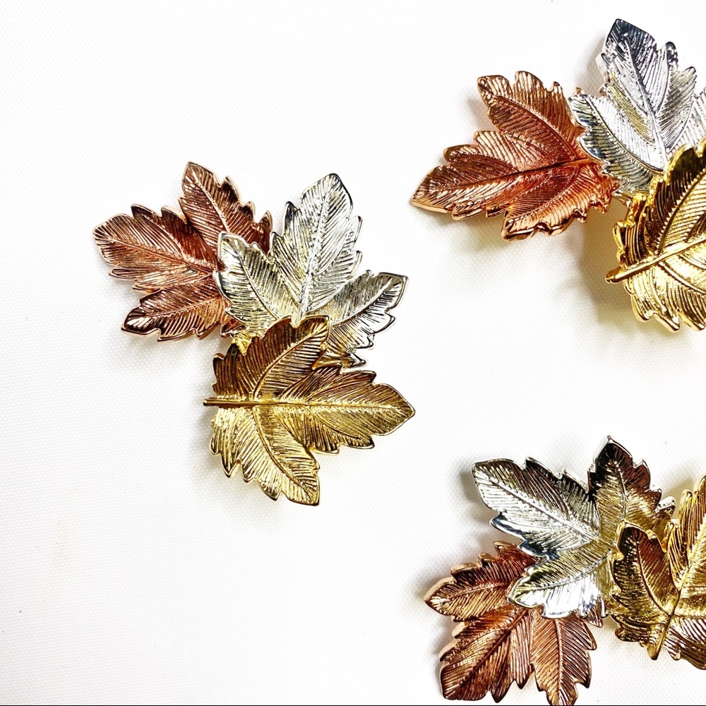 ⭐️Metallic Autumn Fall Leaves Brooch Pin Jewelry
